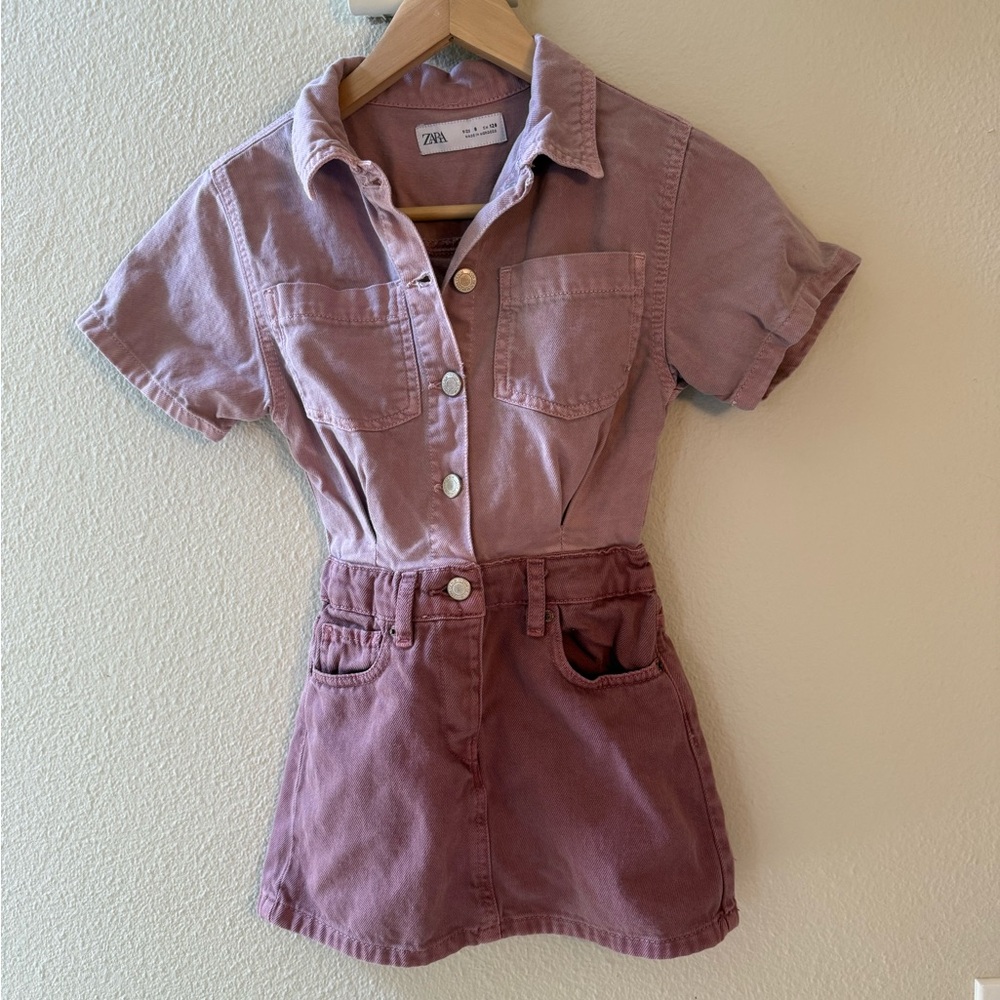 Zara Dusty Pink Button-Up Jean Dress